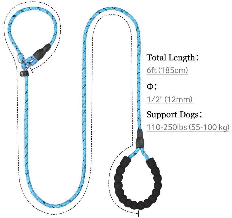 TagME Slip Leads for Dogs, 6 FT Heavy Duty Slip Leash with Padded Handle, Strong Rope No Pull Pet Training Leash for Large Dogs,Blue - Image 2